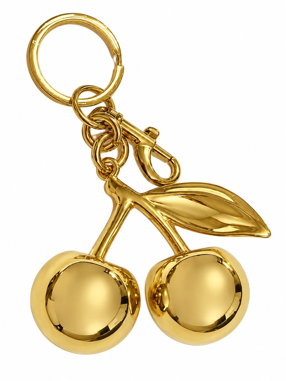 Gold Tone Cherry Purse Charm Keychain Shiny Bag Charm Accessory